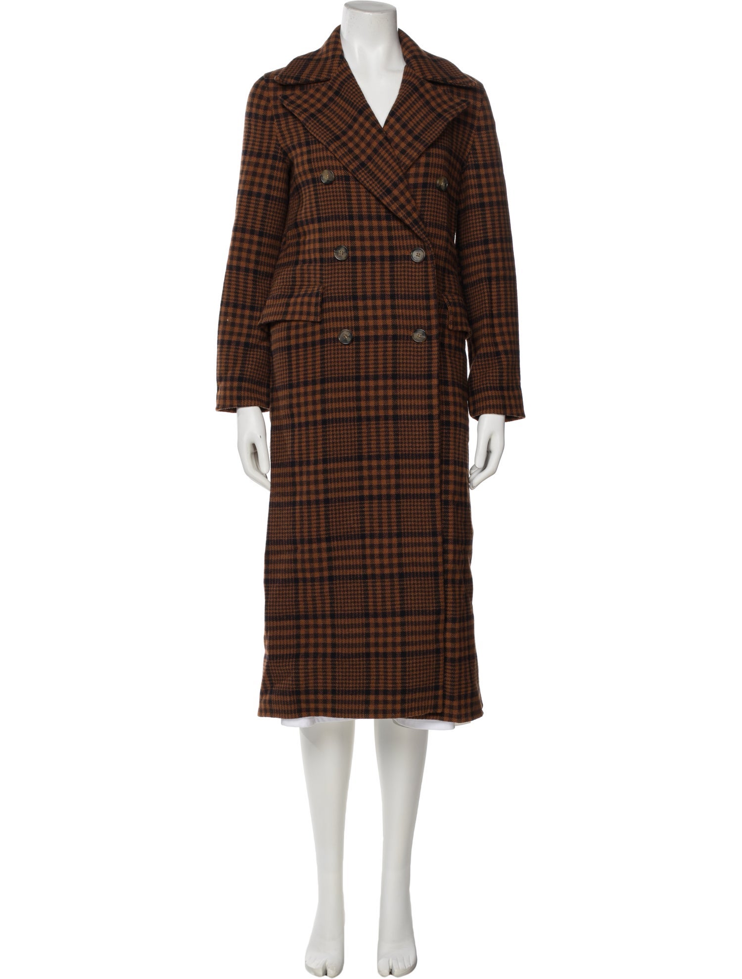 Nanushka Wool Plaid Print Trench Coat