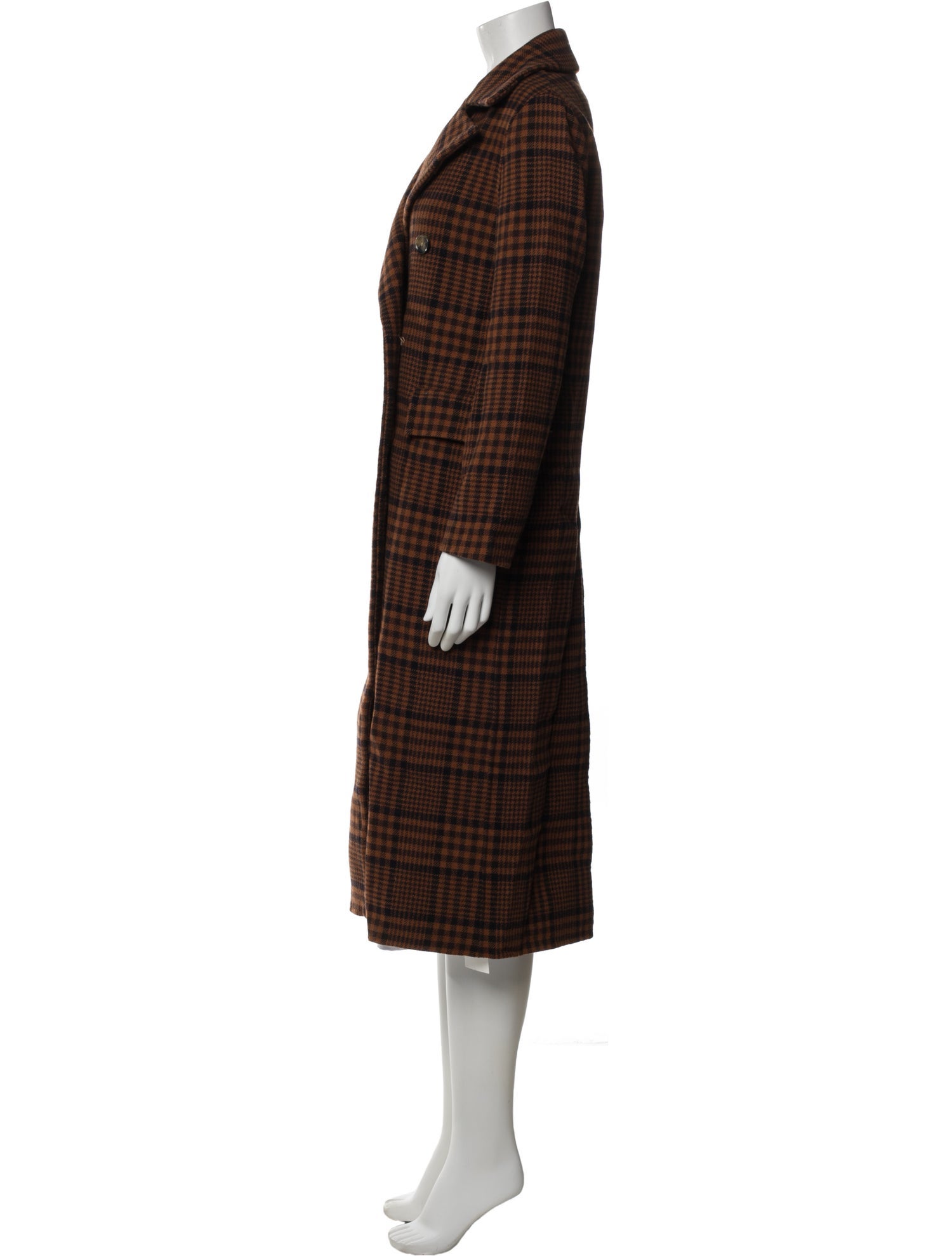 Nanushka Wool Plaid Print Trench Coat