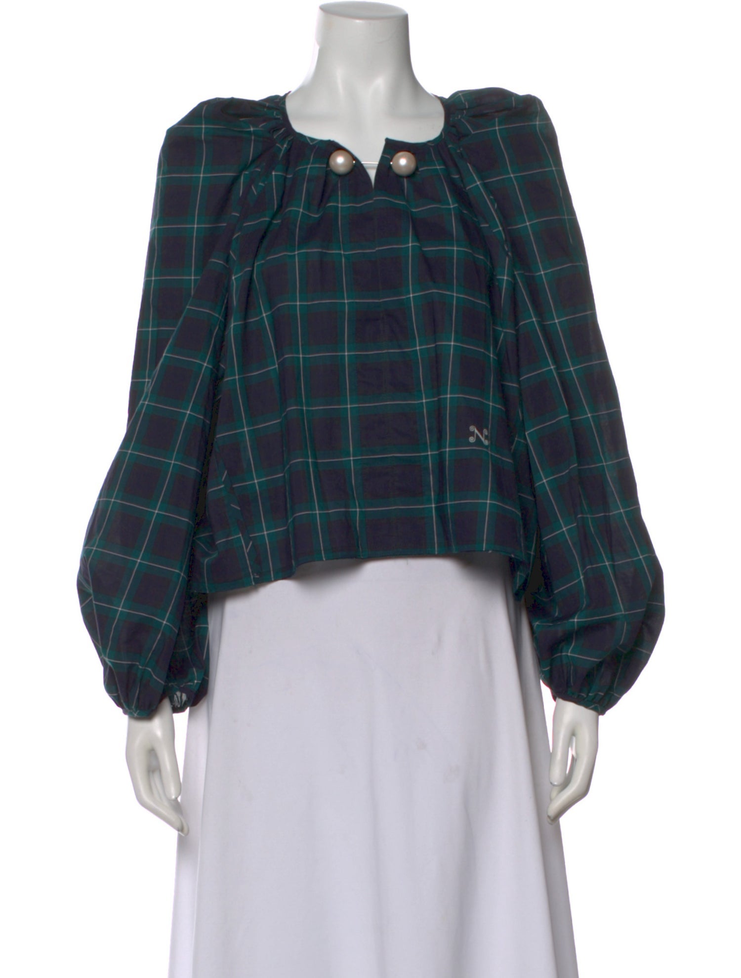 Nackiyé Plaid Print Square Neckline Blouse w/ Tags