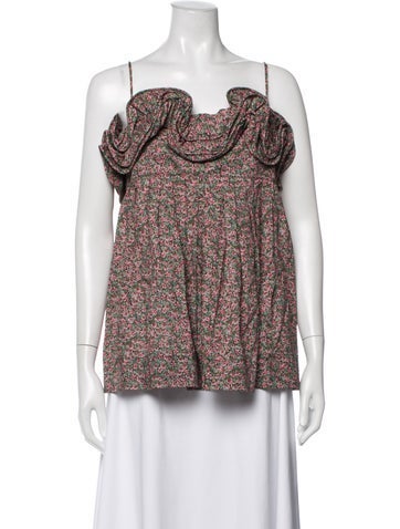 Pre-owned Nackiyé Floral Print Scoop Neck Top In Green