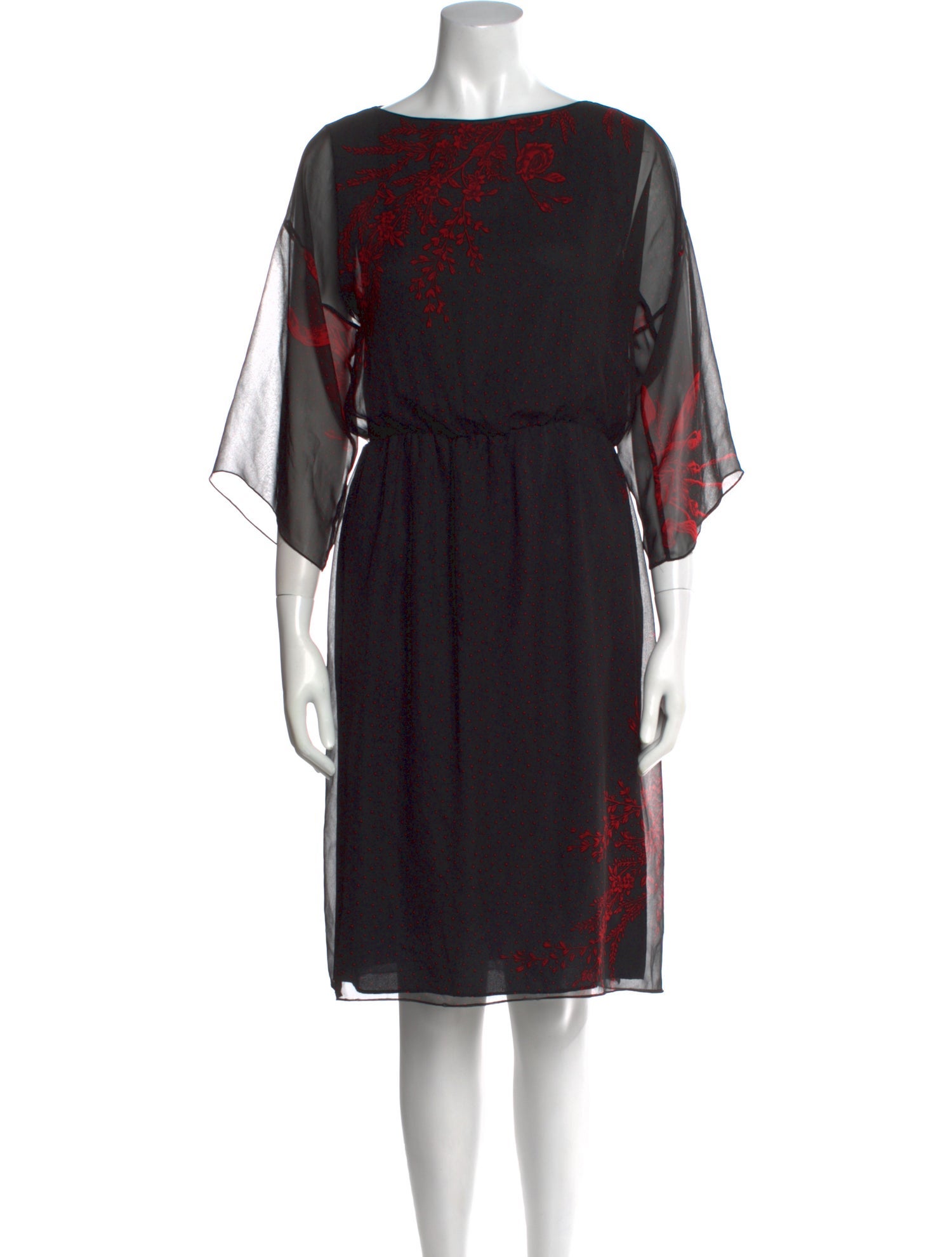 Hanae Mori Bateau Neckline Knee-Length Dress