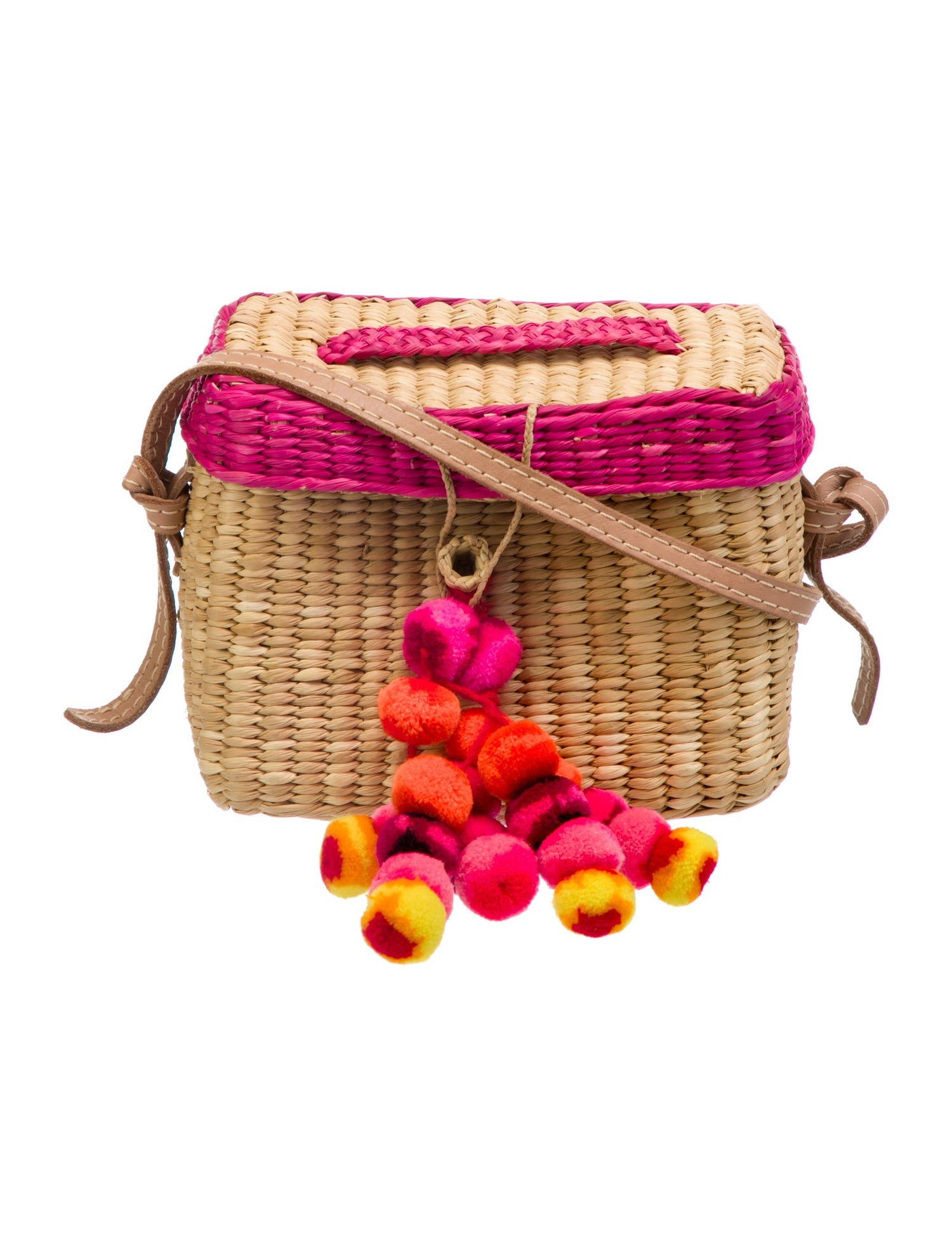 Nannacay Leather Trimmed Straw Crossbody Bag 