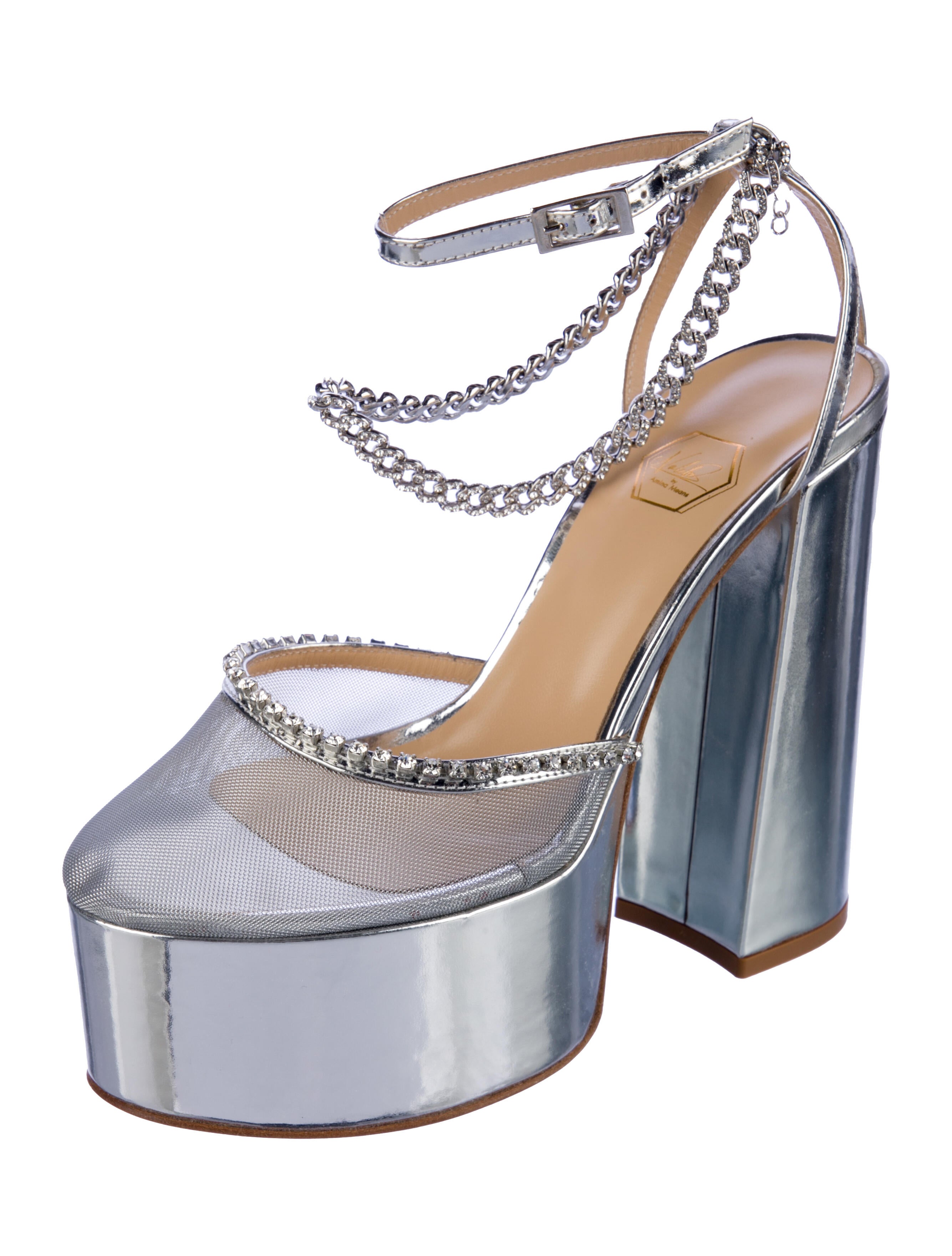 Nalebe Leather Mesh Accents T-Strap Pumps