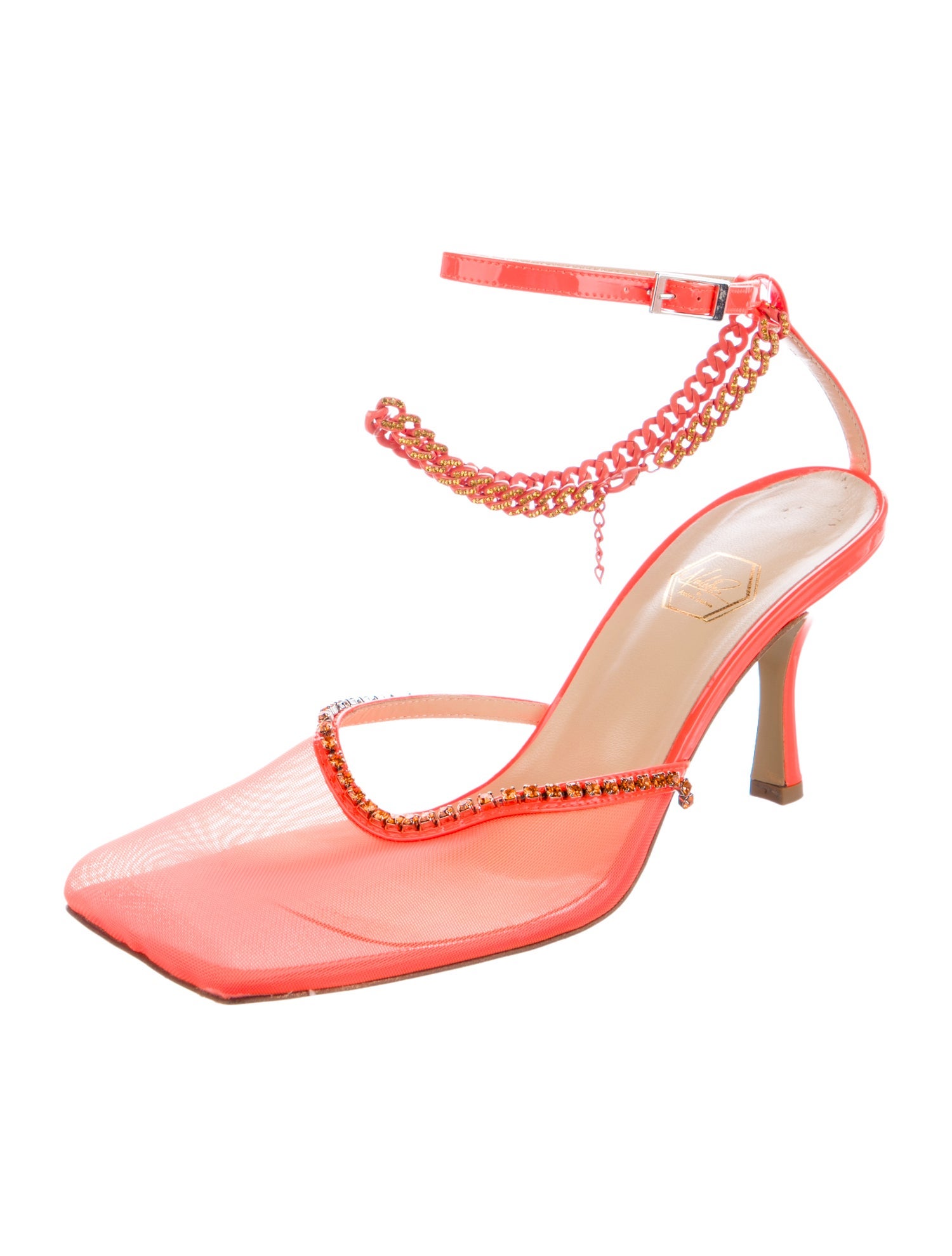 Nalebe Patent Leather Crystal Embellishments T-Strap Pumps