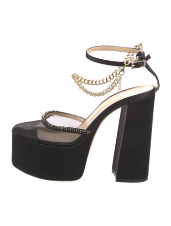 Nalebe Leather Chain-Link Accents T-Strap Pumps