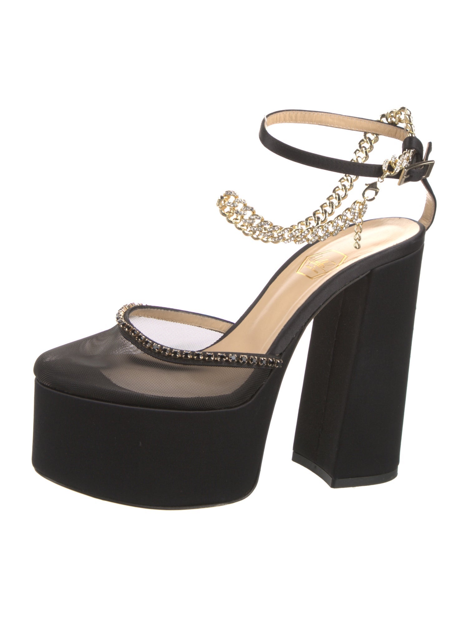 Nalebe Leather Chain-Link Accents T-Strap Pumps