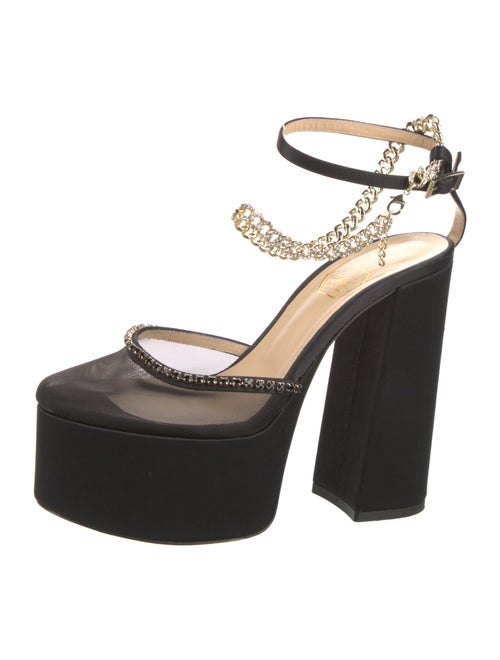 Nalebe Leather Chain-Link Accents T-Strap Pumps