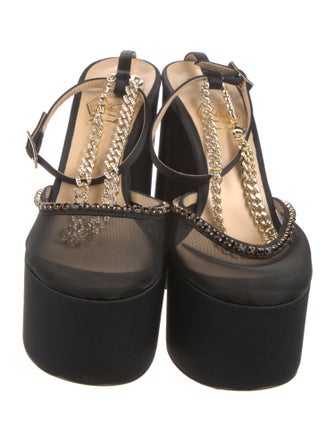 Nalebe Leather Chain-Link Accents T-Strap Pumps