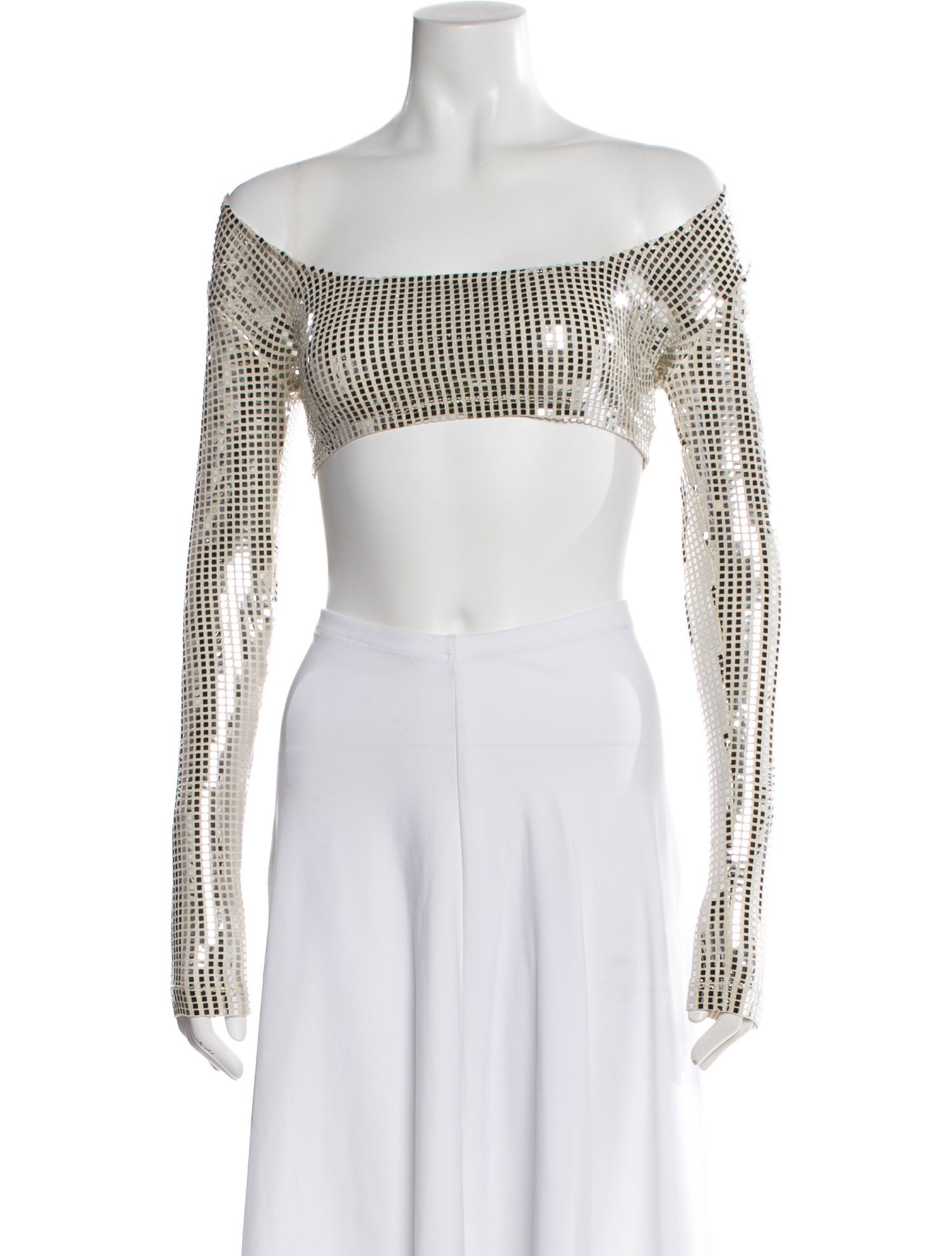 New Arrivals Patterned Off-The-Shoulder Crop Top