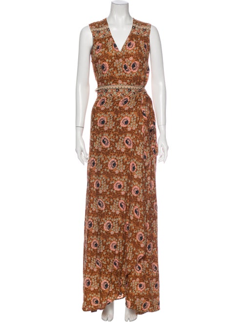 Natalie Martin Floral Print Long Dress Brown