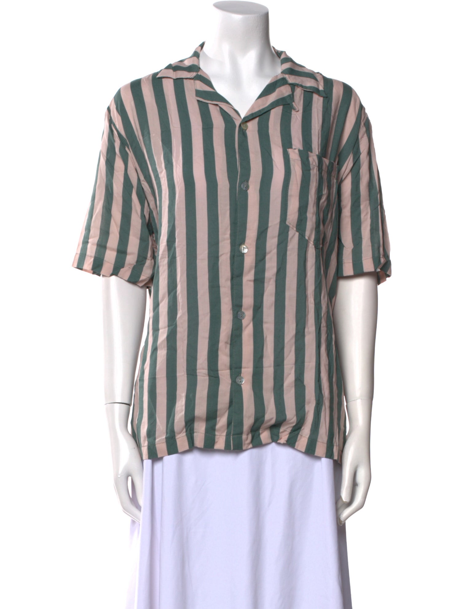 Natalie Martin Striped Short Sleeve Button-Up Top w/ Tags