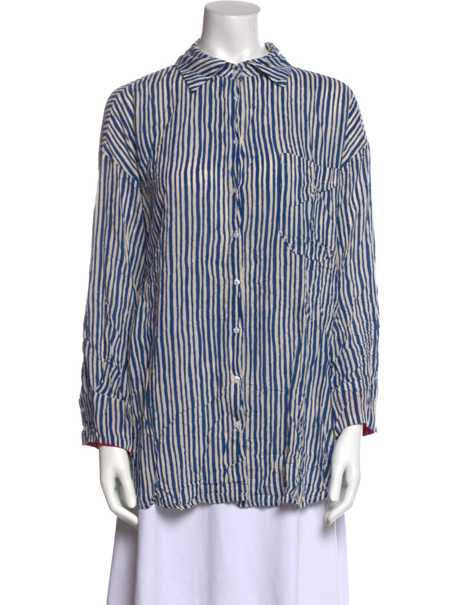 Natalie Martin Striped Long Sleeve Button-Up Top