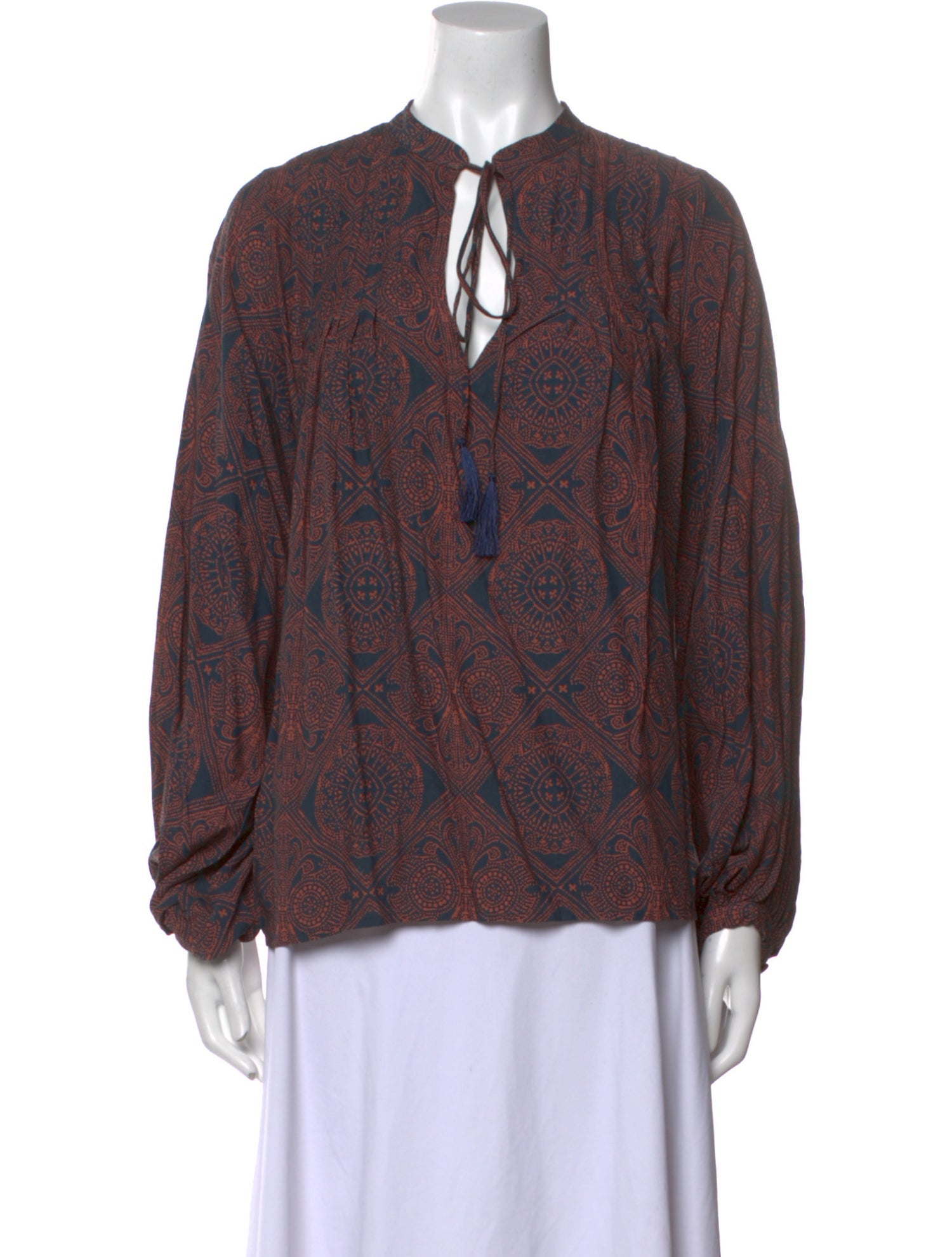 Natalie Martin Printed Tie Neck Blouse