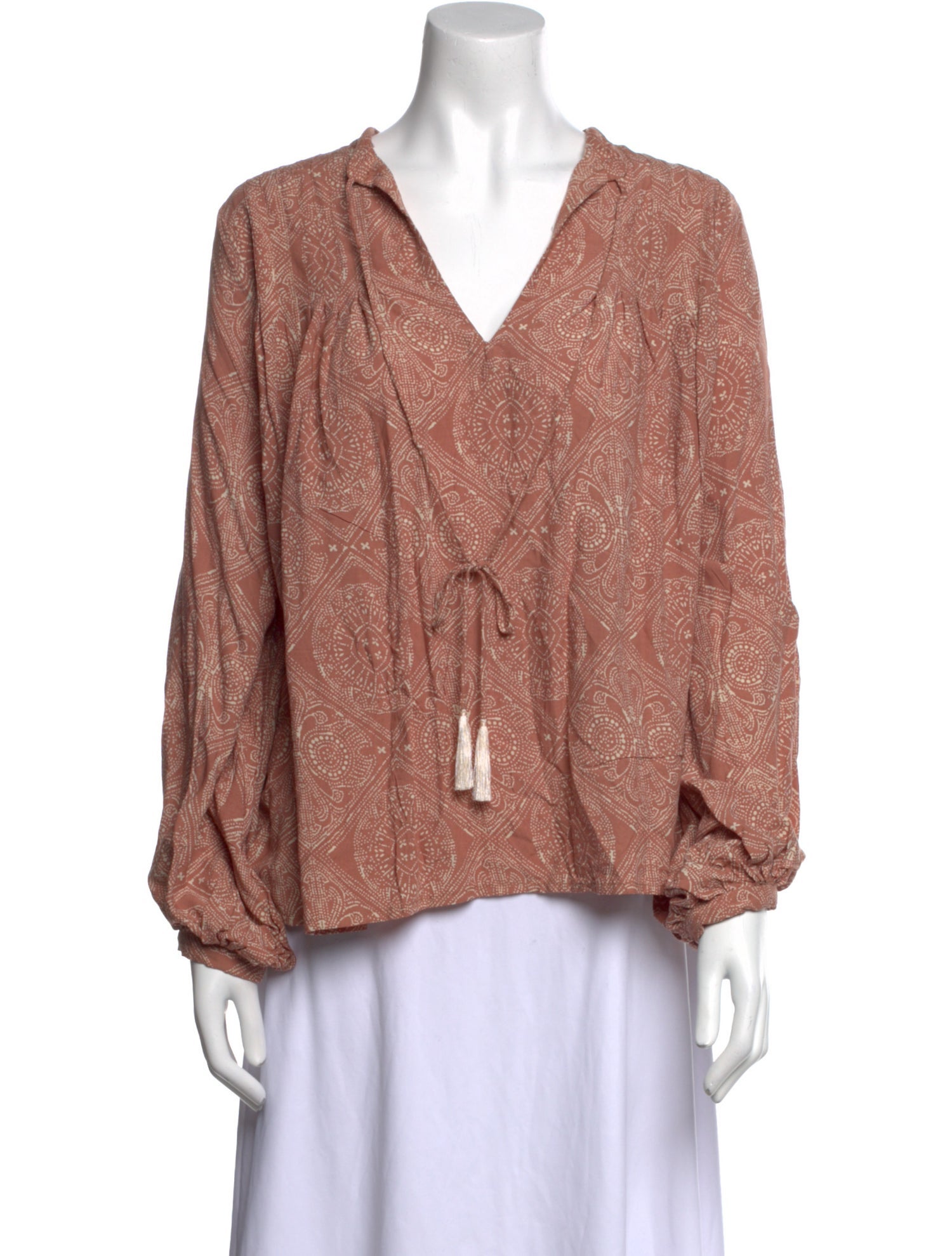 Natalie Martin Printed V-Neck Blouse w/ Tags