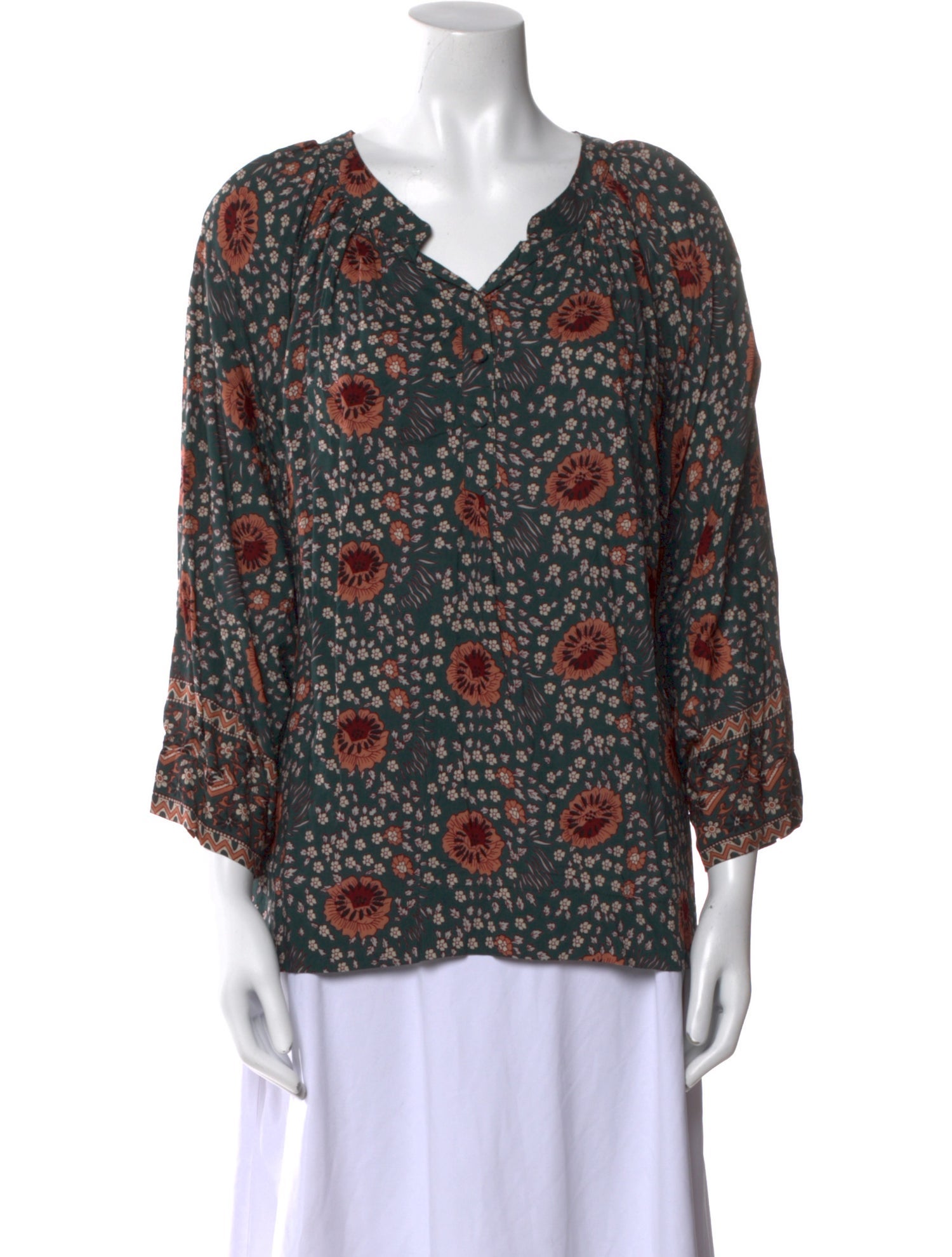 Natalie Martin Floral Print V-Neck Blouse w/ Tags