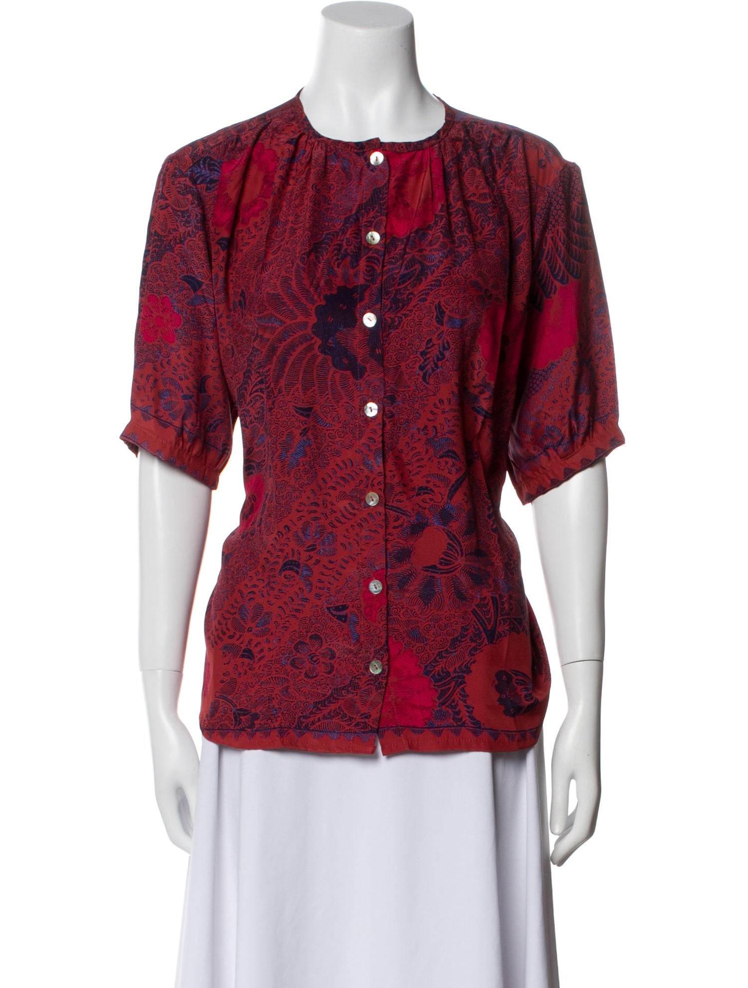 Natalie Martin Silk Printed Button-Up Top