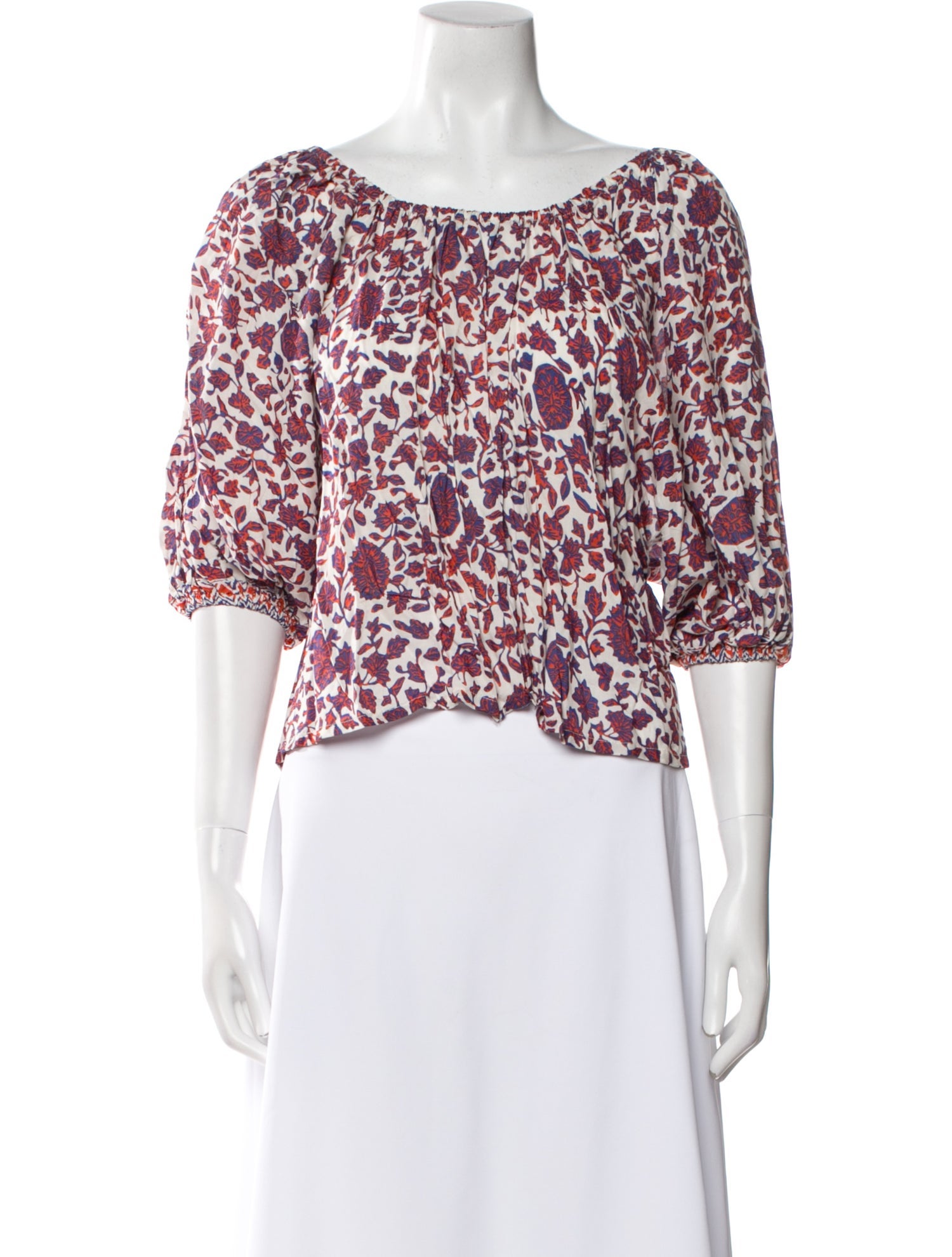 Natalie Martin Floral Print Bateau Neckline Crop Top