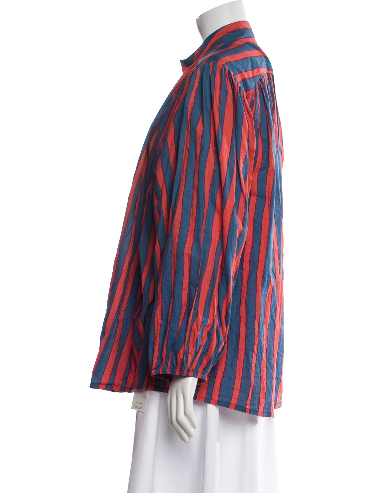 Natalie Martin Striped Mock Neck Button-Up Top
