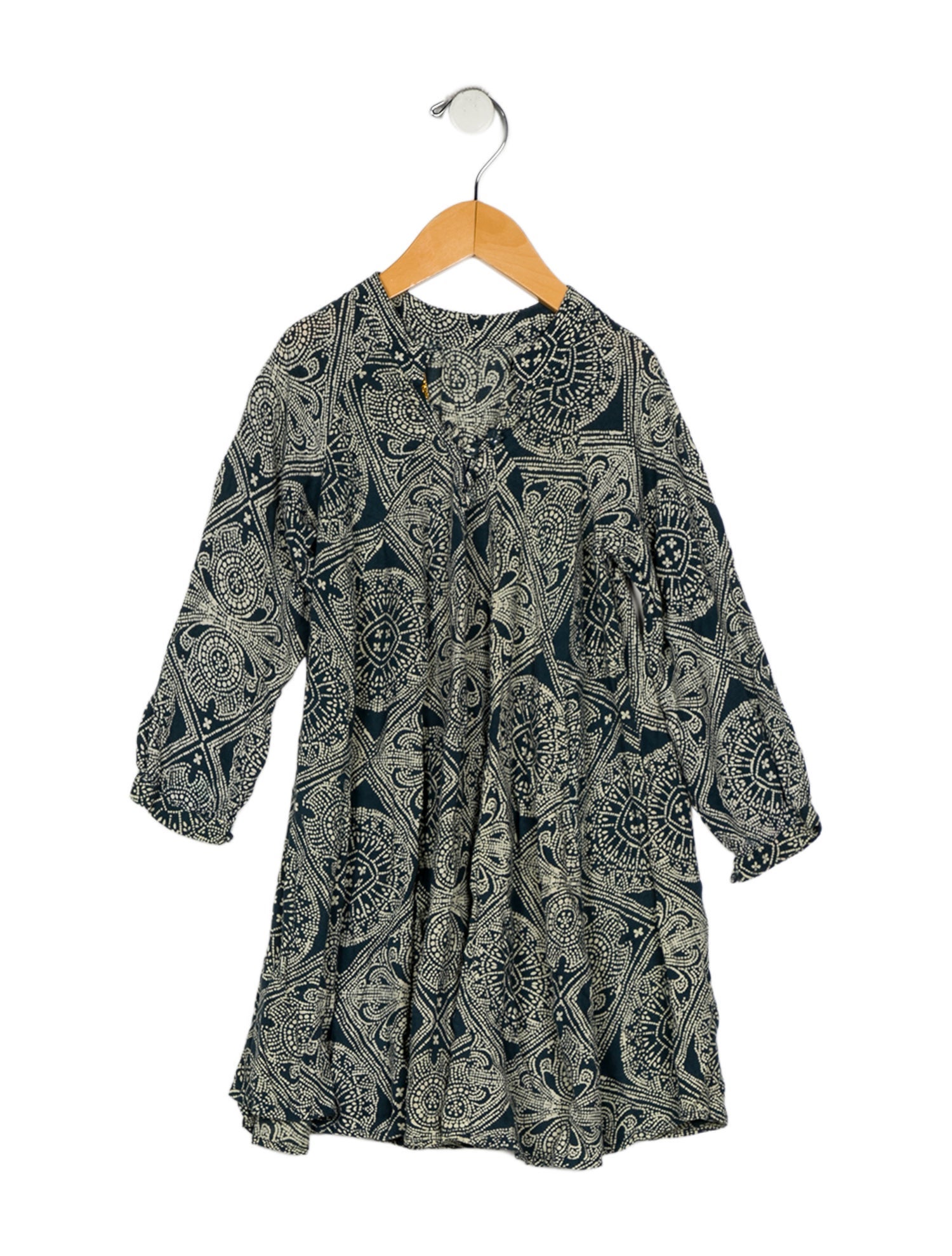 Natalie Martin kid's girls pattern print long sleeve dress with ruffle embellishment