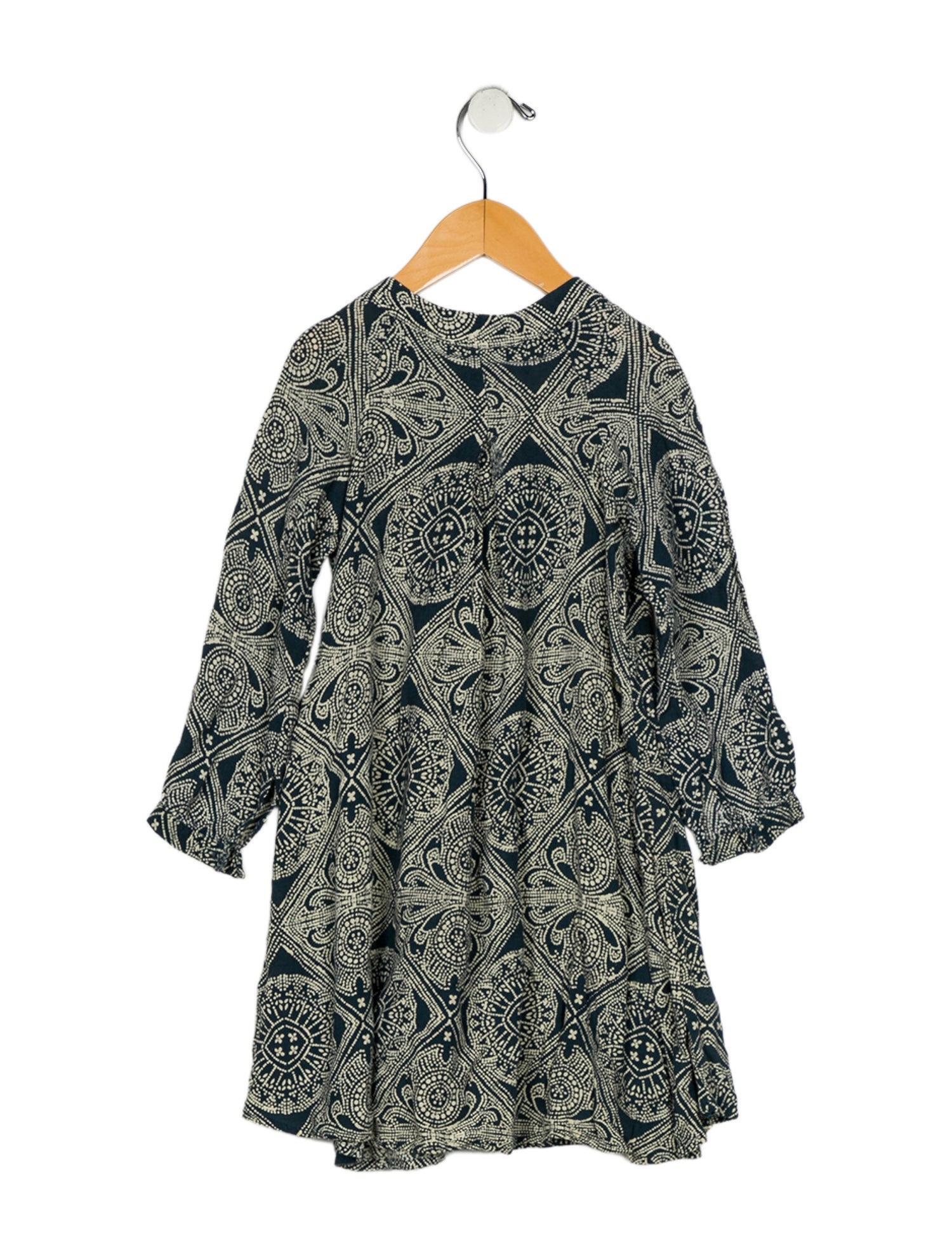 Natalie Martin kid's girls pattern print long sleeve dress with ruffle embellishment