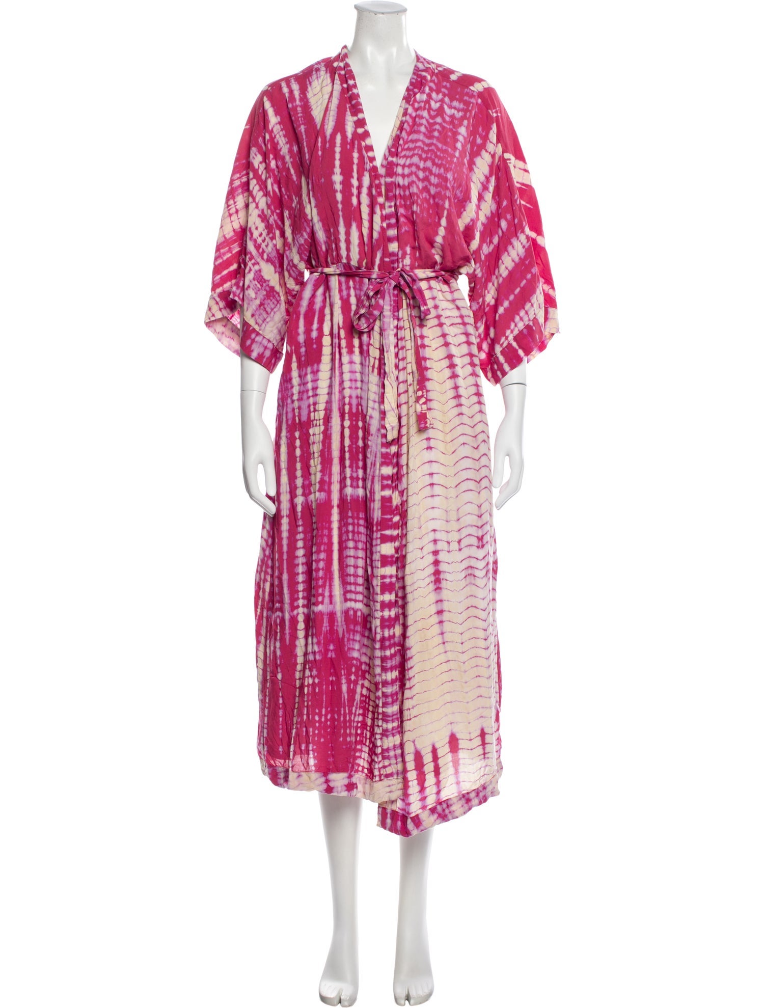 Natalie Martin Tie-Dye Print Pleated Accents Robe