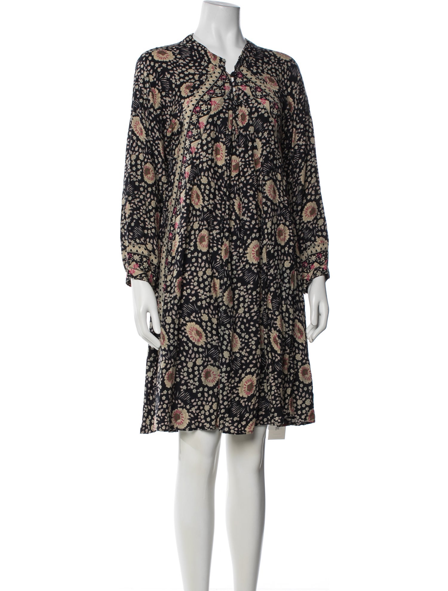 Natalie Martin Floral Print Knee-Length Dress - Black Dresses, Clothing - WNATM40835