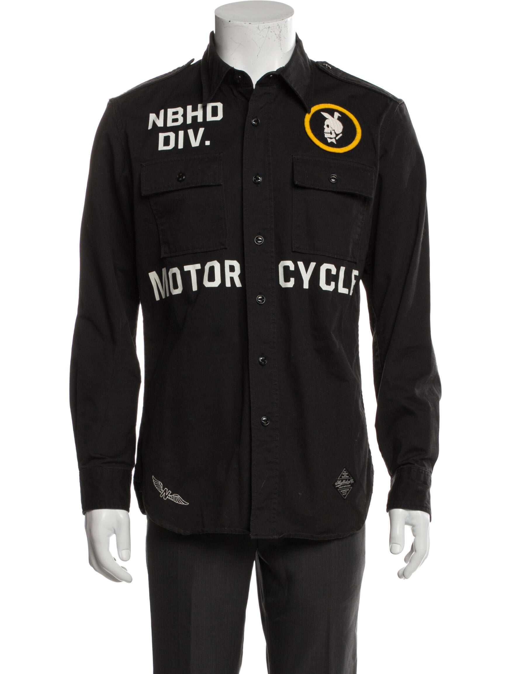 Neighborhood Graphic Print Long Sleeve Denim Shirt