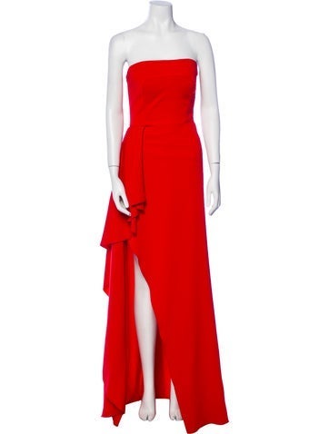 Pre-owned Nicole Bakti Strapless Long Dress In Red