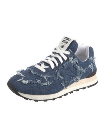 New Balance x Miu Miu Denim Raw-Edge Trim Athletic Sneakers