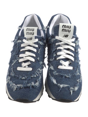 New Balance x Miu Miu Denim Raw-Edge Trim Athletic Sneakers