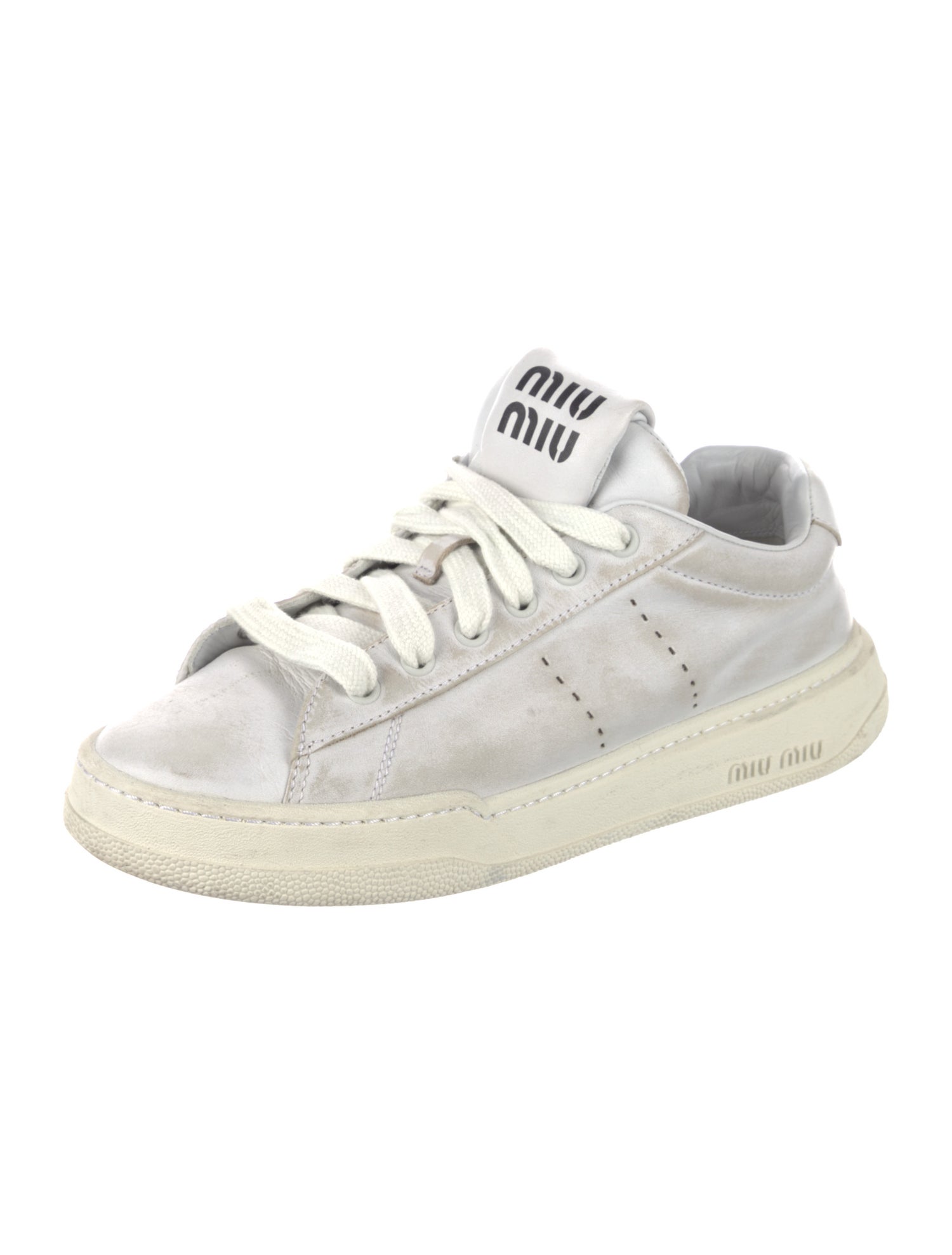 Miu Miu Leather Distressed Accents Sneakers