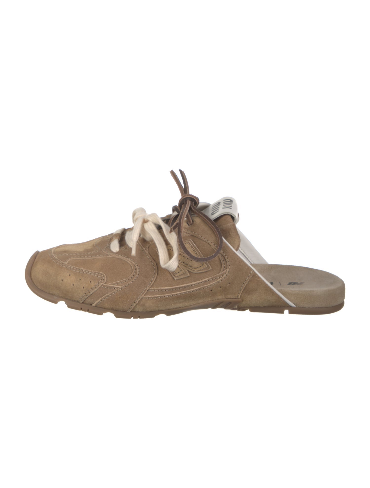 MIU MIU ウエスタン調 ポインテッドトゥ ミュール　37 New Balance x Miu Miu Suede Mules - Brown Flats, Shoes