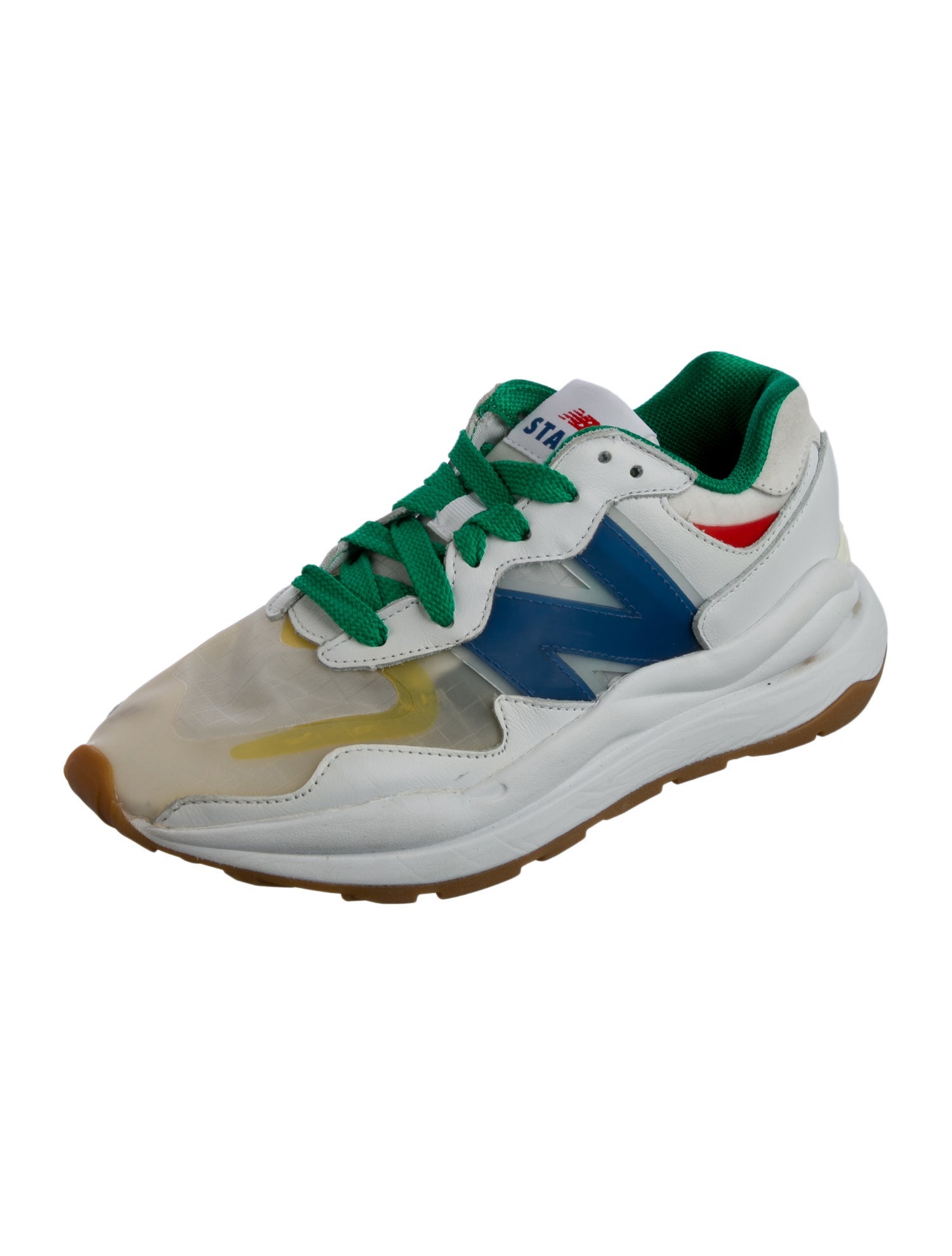 New Balance x Staud Leather Plaid Print Athletic Sneakers