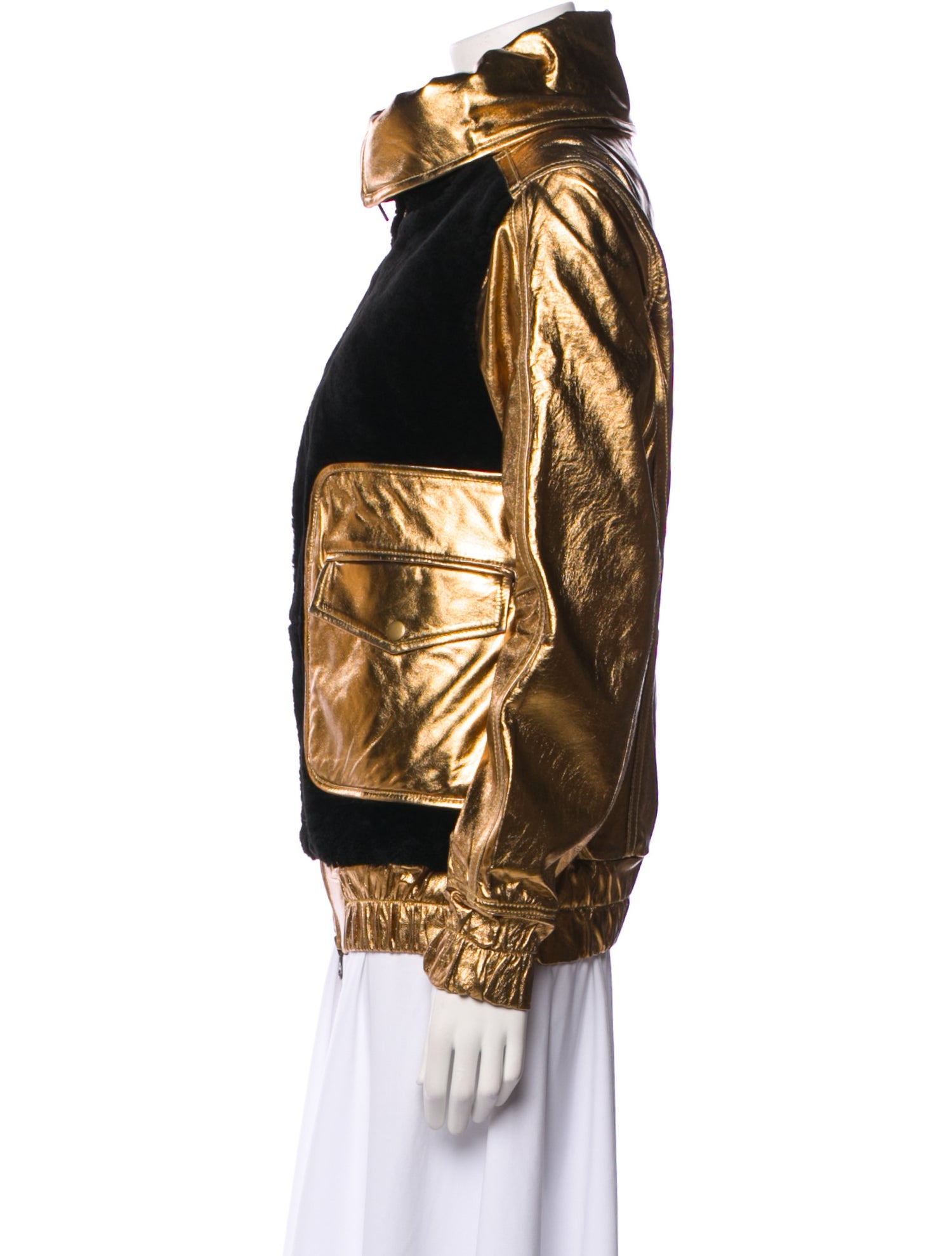 Nicholas K Leather Colorblock Pattern Fur Jacket