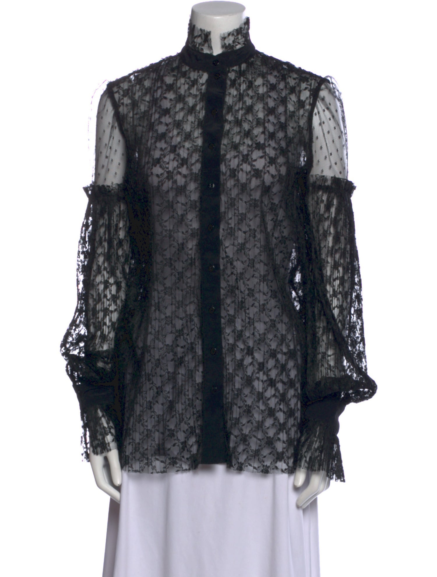 Wandering Lace Pattern Mock Neck Blouse