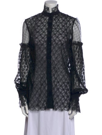 Wandering Lace Pattern Mock Neck Blouse