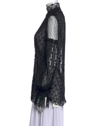 Wandering Lace Pattern Mock Neck Blouse