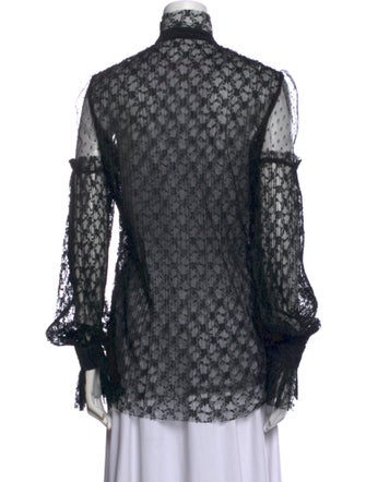 Wandering Lace Pattern Mock Neck Blouse