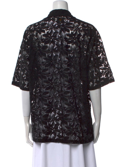 Needles Lace Pattern Short Sleeve Button-Up Top