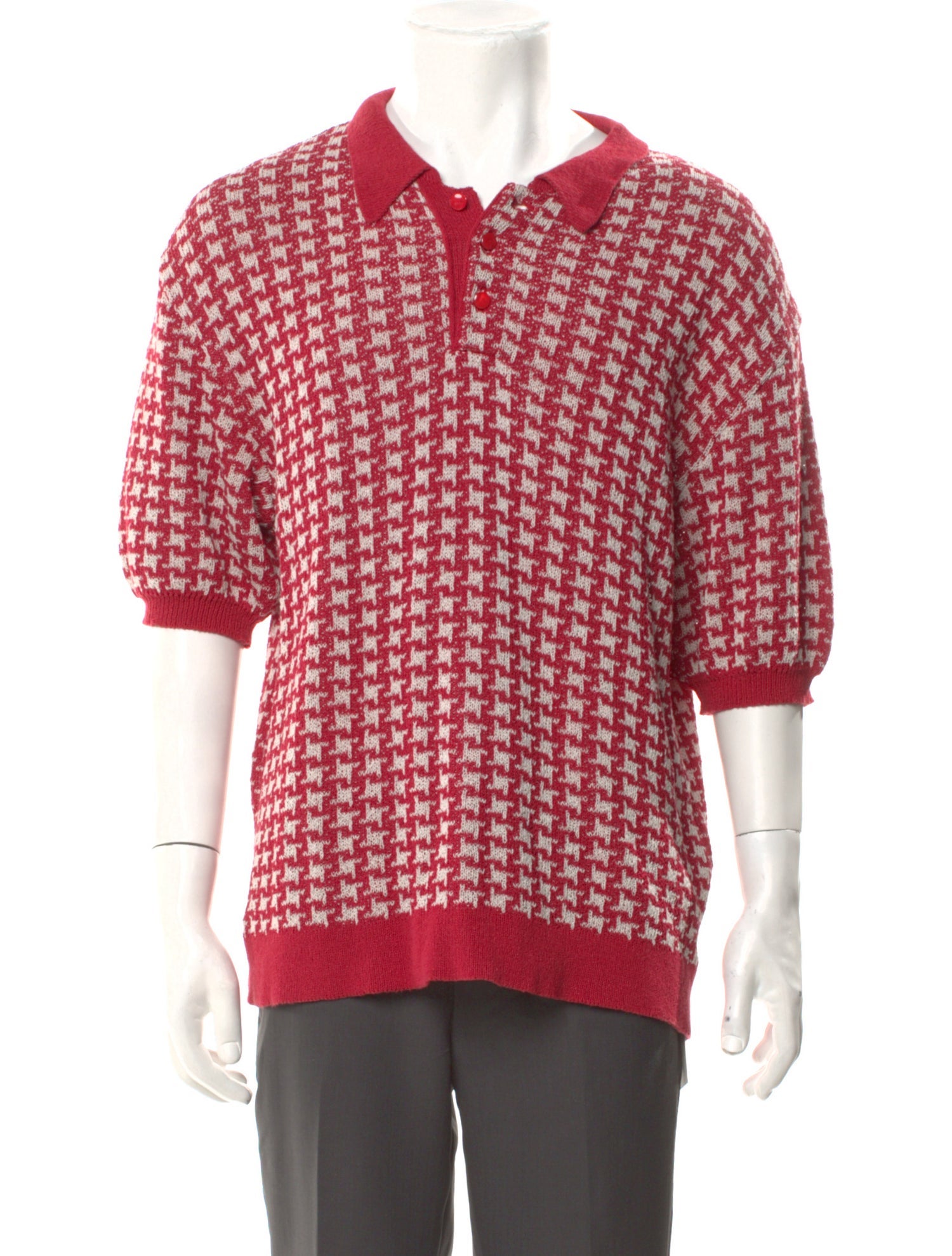 Needles Houndstooth Print Crew Neck Polo Shirt