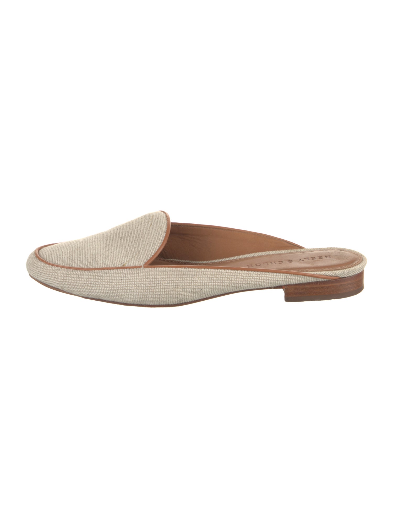 Neely & Chloe Canvas Leather Trim Embellishment Mules