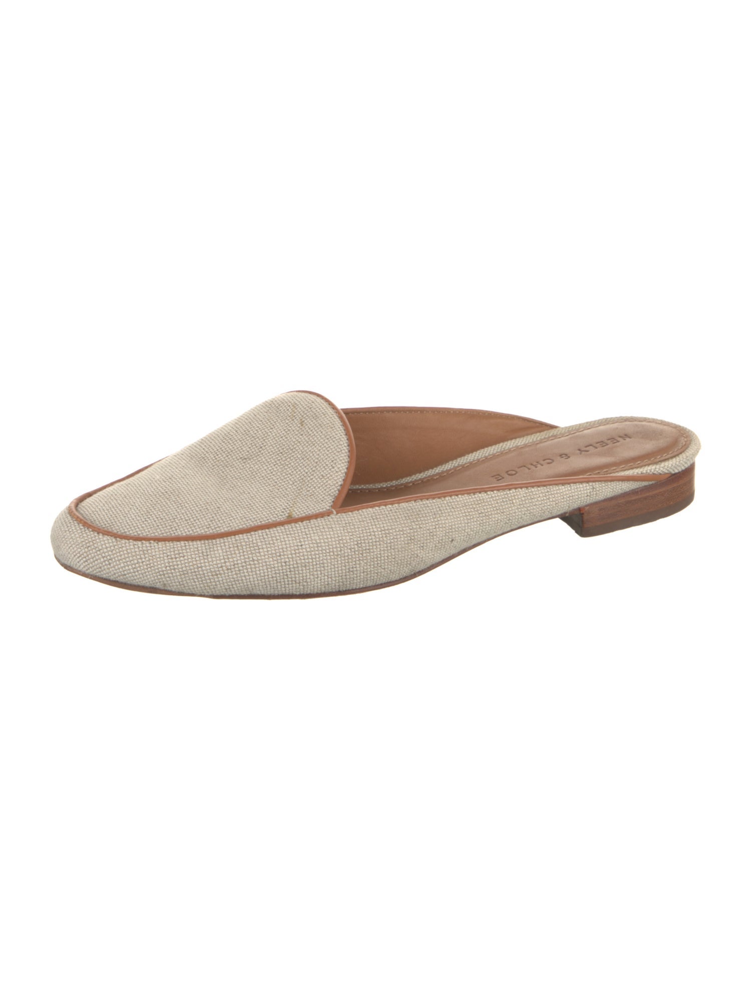 Neely & Chloe Canvas Leather Trim Embellishment Mules