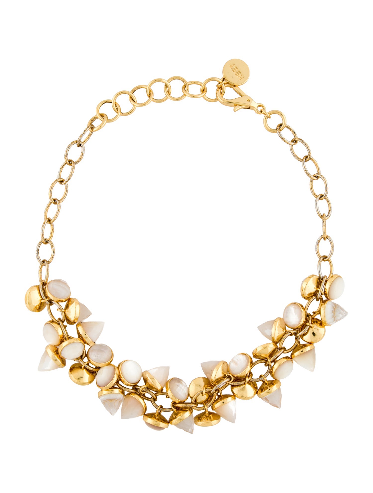 Nest Jewelry Mother Of Pearl & Glass Chain Link Collar Necklace