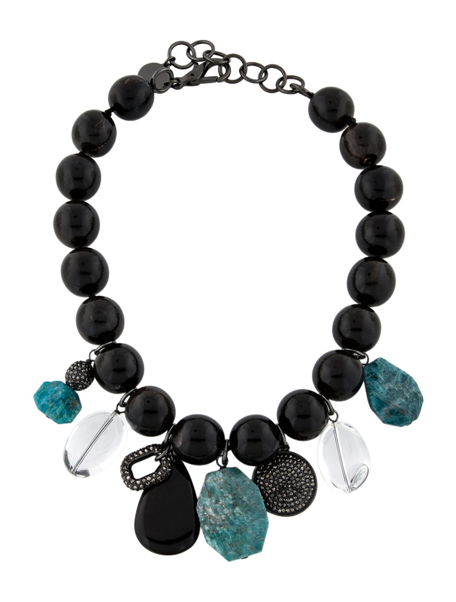 Nest Jewelry Blue Stone, Black Stone, Black Horn & Wood Bead Collar Necklace