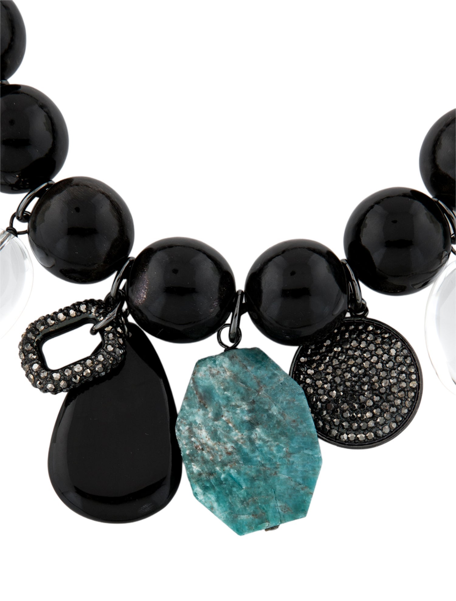 Nest Jewelry Blue Stone, Black Stone, Black Horn & Wood Bead Collar Necklace