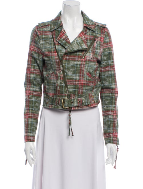 Nicole Miller Plaid Print Biker Jacket