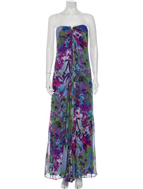 Nicole Miller Floral Print Long Dress Purple