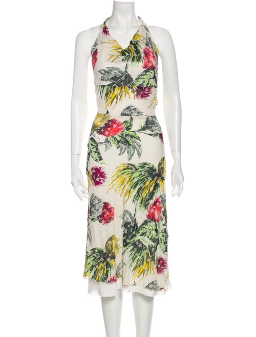 Nicole Miller Floral Print Midi Length Dress Green