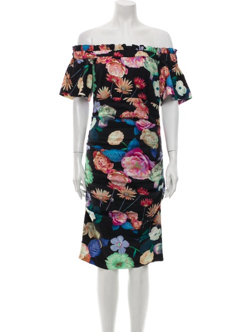 Nicole Miller Floral Print Knee-Length Dress Black