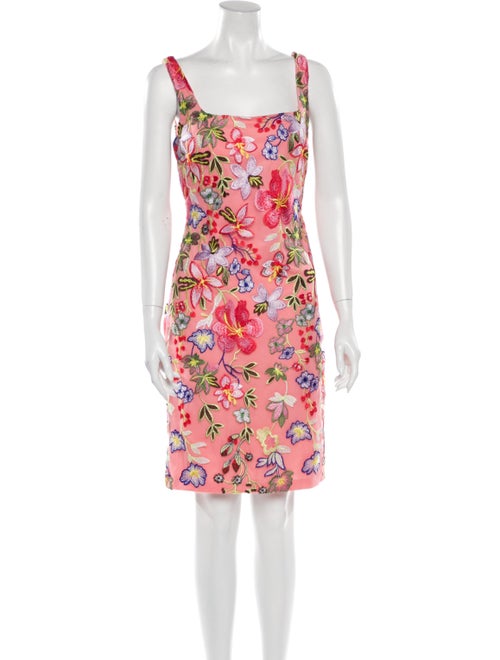 Nicole Miller Floral Print Knee-Length Dress Pink